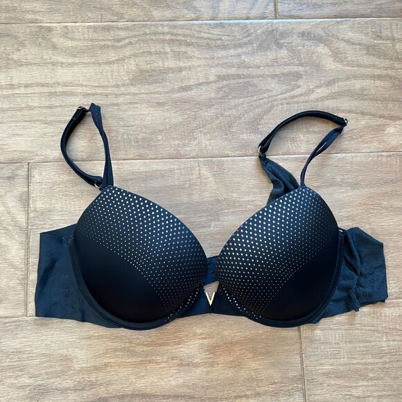 As Is Victoria's Secret Push-Up Bra Size 34C Black/Gold Polka Dot - Picture 1 of 7